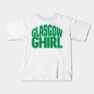 GLASGOW GHIRL, Glasgow Celtic Football Club Green and White Layered Text Design Kids T-Shirt